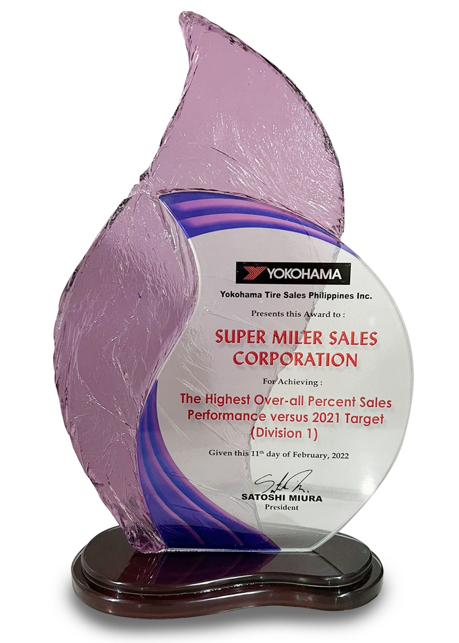 2021 Yokohama Highest Over-all Percent Sales Performance vs. 2021 Target (Division 1)